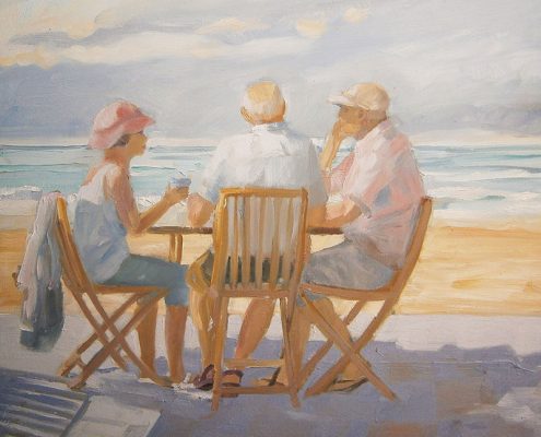 Coffee at the beach, Thirroul | Oil on canvas | $350